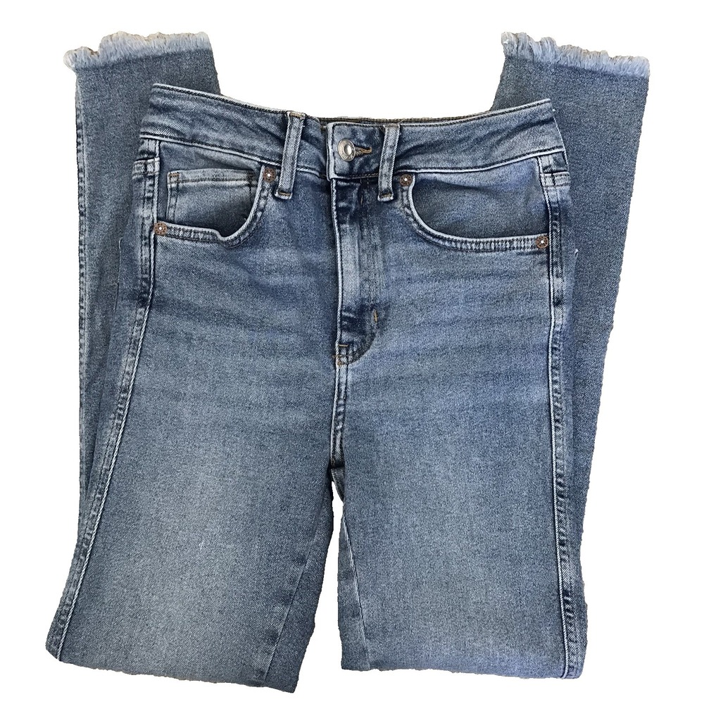 We The Free Skinny Jeans Women's Size 27 Raw Frayed Hem Blue Denim High Rise